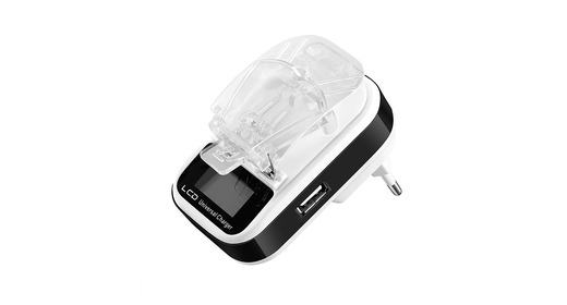 Universal lithium-ion battery charger on a white background